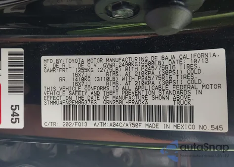 2014 Toyota Tacoma из США, поврежденный, VIN 3TNNU4FN2EN063783